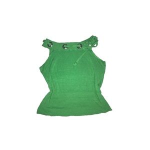 Green Knit Top with Grommet Detail